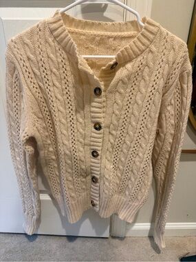 SHEIN Cream Cable-Knit Button Cardigan